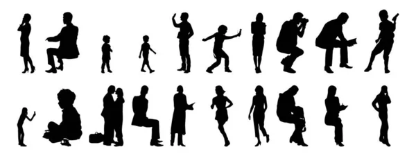 Vector Silhouetten Overzicht Silhouetten Van Mensen Contourtekening Personensilhouet Icoon Set — Stockvector