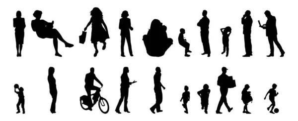 Vektor Silhouetten Umrisse Von Menschen Konturzeichnung Menschen Silhouette Icon Set — Stockvektor