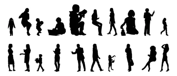 Vector Silhouetten Overzicht Silhouetten Van Mensen Contourtekening Personensilhouet Icoon Set — Stockvector