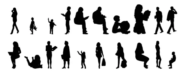 Vektor Silhouetten Umrisse Von Menschen Konturzeichnung Menschen Silhouette Icon Set — Stockvektor