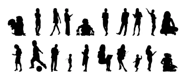 Vektor Silhouetten Umrisse Von Menschen Konturzeichnung Menschen Silhouette Icon Set — Stockvektor