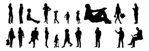 Vektor Silhouetten Umrisse Von Menschen Konturzeichnung Menschen Silhouette Icon Set — Stockvektor