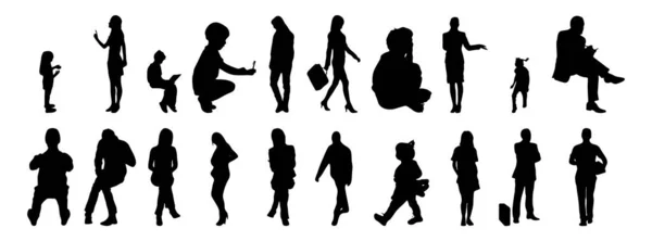 Vektor Silhouetten Umrisse Von Menschen Konturzeichnung Menschen Silhouette Icon Set — Stockvektor