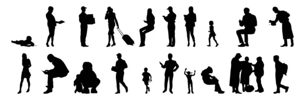 Silhouettes Vectorielles Silhouettes Esquissées Personnes Dessin Contour Silhouette Personnes Icône — Image vectorielle