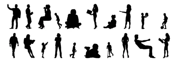 Vektor Silhouetten Umrisse Von Menschen Konturzeichnung Menschen Silhouette Icon Set — Stockvektor