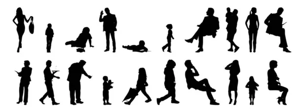 Vektor Silhouetten Umrisse Von Menschen Konturzeichnung Menschen Silhouette Icon Set — Stockvektor