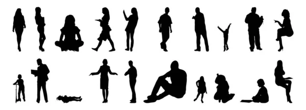 Vector Silhouetten Overzicht Silhouetten Van Mensen Contourtekening Personensilhouet Icoon Set — Stockvector