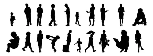 Vektor Silhouetten Umrisse Von Menschen Konturzeichnung Menschen Silhouette Icon Set — Stockvektor