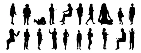 Vektor Silhouetten Umrisse Von Menschen Konturzeichnung Menschen Silhouette Icon Set — Stockvektor