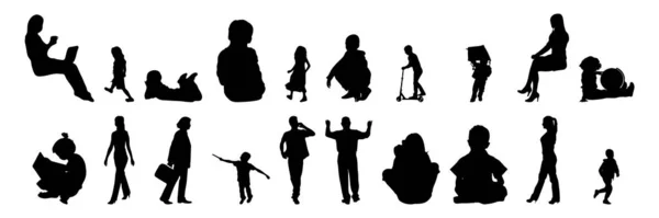 Vektor Silhouetten Umrisse Von Menschen Konturzeichnung Menschen Silhouette Icon Set — Stockvektor