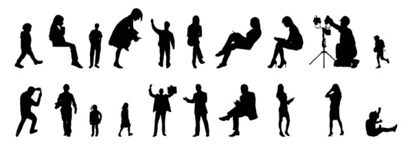 Vektor Silhouetten Umrisse Von Menschen Konturzeichnung Menschen Silhouette Icon Set — Stockvektor