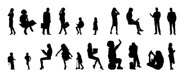 Vector Silhouettes Outline Silhouettes People Contour Drawing People Silhouette Icon — Stock Vector