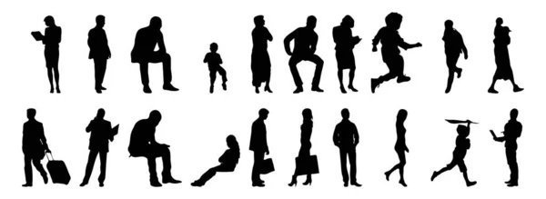 Vector Silhouetten Overzicht Silhouetten Van Mensen Contourtekening Personensilhouet Icoon Set — Stockvector