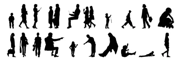 Vektor Silhouetten Umrisse Von Menschen Konturzeichnung Menschen Silhouette Icon Set — Stockvektor