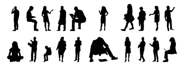 Vektor Silhouetten Umrisse Von Menschen Konturzeichnung Menschen Silhouette Icon Set — Stockvektor