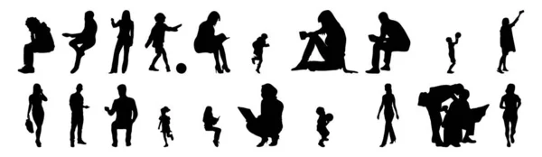 Vector Silhouettes Outline Silhouettes People Contour Drawing People Silhouette Icon — Stock Vector