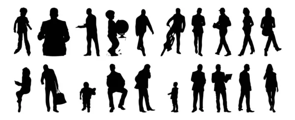 Vektor Silhouetten Umrisse Von Menschen Konturzeichnung Menschen Silhouette Icon Set — Stockvektor