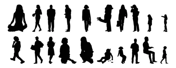 Vektor Silhouetten Umrisse Von Menschen Konturzeichnung Menschen Silhouette Icon Set — Stockvektor