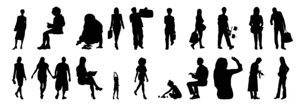 Vektor Silhouetten Umrisse Von Menschen Konturzeichnung Menschen Silhouette Icon Set — Stockvektor