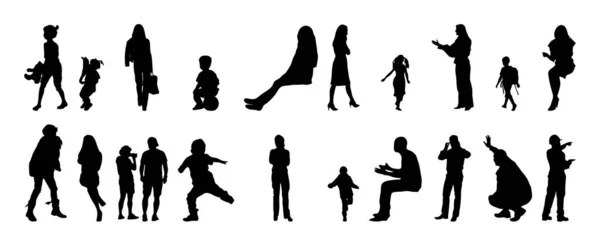 Vektor Silhouetten Umrisse Von Menschen Konturzeichnung Menschen Silhouette Icon Set — Stockvektor