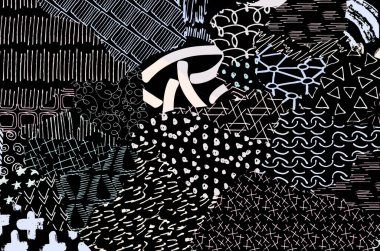 Soyut siyah darbeler, El, Vektör Deseni 'ni çizdi. Geometrik tarzda soyut arkaplan. Soyut çok renkli geometrik desen