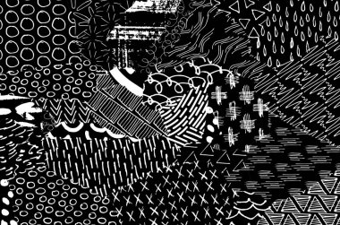 Soyut siyah darbeler, El, Vektör Deseni 'ni çizdi. Geometrik tarzda soyut arkaplan. Soyut çok renkli geometrik desen