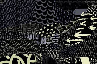 Soyut siyah darbeler, El, Vektör Deseni 'ni çizdi. Geometrik tarzda soyut arkaplan. Soyut çok renkli geometrik desen