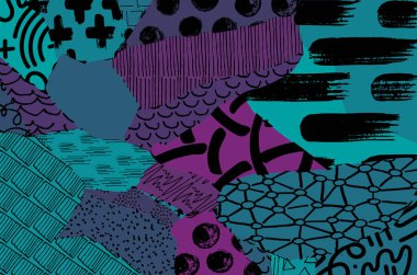 Soyut siyah darbeler, El, Vektör Deseni 'ni çizdi. Geometrik tarzda soyut arkaplan. Soyut çok renkli geometrik desen