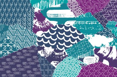 Soyut siyah darbeler, El, Vektör Deseni 'ni çizdi. Geometrik tarzda soyut arkaplan. Soyut çok renkli geometrik desen