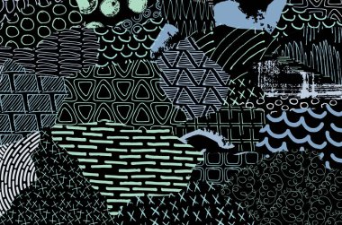 Soyut siyah darbeler, El, Vektör Deseni 'ni çizdi. Geometrik tarzda soyut arkaplan. Soyut çok renkli geometrik desen