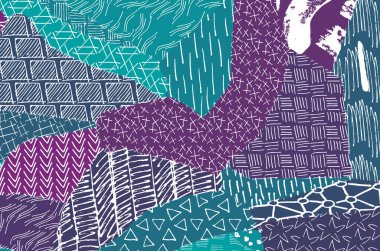 Soyut siyah darbeler, El, Vektör Deseni 'ni çizdi. Geometrik tarzda soyut arkaplan. Soyut çok renkli geometrik desen