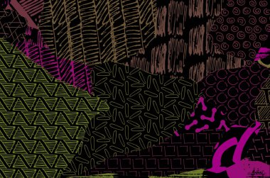 Soyut siyah darbeler, El, Vektör Deseni 'ni çizdi. Geometrik tarzda soyut arkaplan. Soyut çok renkli geometrik desen