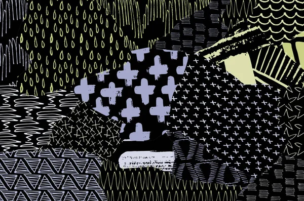 Soyut siyah darbeler, El, Vektör Deseni 'ni çizdi. Geometrik tarzda soyut arkaplan. Soyut çok renkli geometrik desen