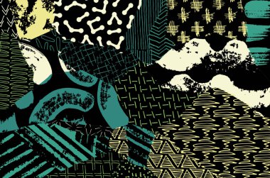 Soyut siyah darbeler, El, Vektör Deseni 'ni çizdi. Geometrik tarzda soyut arkaplan. Soyut çok renkli geometrik desen