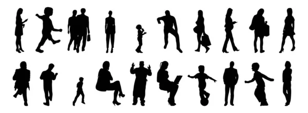 Vektor Silhouetten Umrisse Von Menschen Konturzeichnung Menschen Silhouette Icon Set — Stockvektor