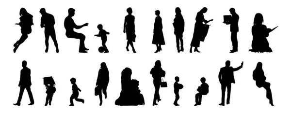 Vector Silhouetten Overzicht Silhouetten Van Mensen Contourtekening Personensilhouet Icoon Set — Stockvector