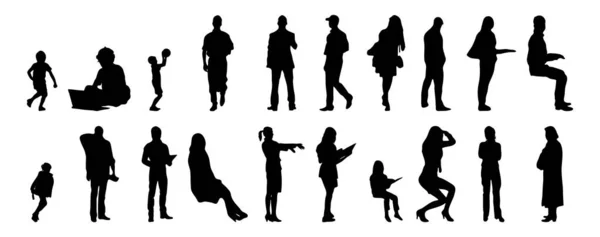 Vector Silhouetten Overzicht Silhouetten Van Mensen Contourtekening Personensilhouet Icoon Set — Stockvector