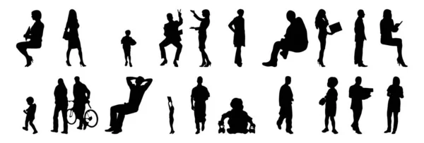 Vector Silhouetten Overzicht Silhouetten Van Mensen Contourtekening Personensilhouet Icoon Set — Stockvector