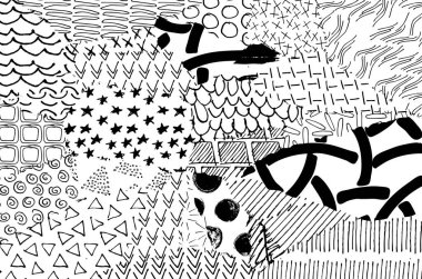 Soyut siyah darbeler, El, Vektör Deseni 'ni çizdi. Geometrik tarzda soyut arkaplan. Soyut çok renkli geometrik desen