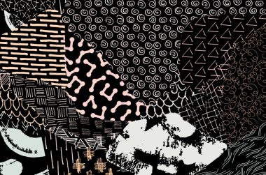 Soyut siyah darbeler, El, Vektör Deseni 'ni çizdi. Geometrik tarzda soyut arkaplan. Soyut çok renkli geometrik desen