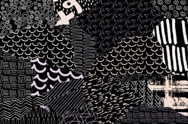 Soyut siyah darbeler, El, Vektör Deseni 'ni çizdi. Geometrik tarzda soyut arkaplan. Soyut çok renkli geometrik desen