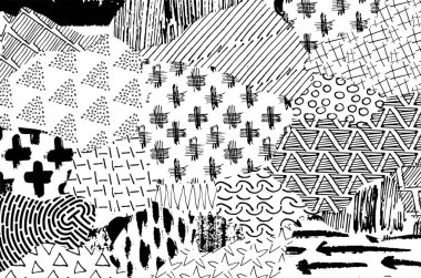 Soyut siyah darbeler, El, Vektör Deseni 'ni çizdi. Geometrik tarzda soyut arkaplan. Soyut çok renkli geometrik desen