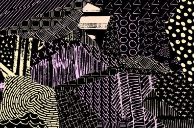 Soyut siyah darbeler, El, Vektör Deseni 'ni çizdi. Geometrik tarzda soyut arkaplan. Soyut çok renkli geometrik desen