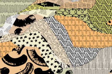 Soyut siyah darbeler, El, Vektör Deseni 'ni çizdi. Geometrik tarzda soyut arkaplan. Soyut çok renkli geometrik desen