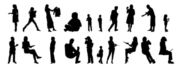 Vektor Silhouetten Umrisse Von Menschen Konturzeichnung Menschen Silhouette Icon Set — Stockvektor