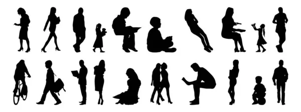 Vector Silhouettes Outline Silhouettes People Contour Drawing People Silhouette Icon — Stock Vector