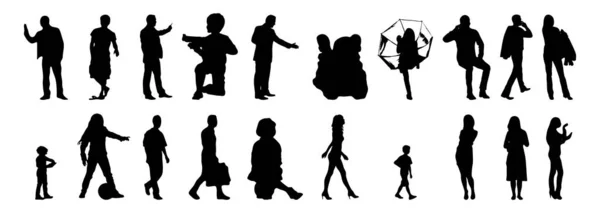 Vektor Silhouetten Umrisse Von Menschen Konturzeichnung Menschen Silhouette Icon Set — Stockvektor