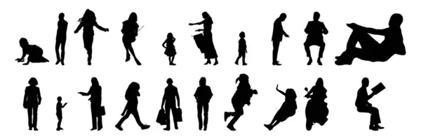 Vektor Silhouetten Umrisse Von Menschen Konturzeichnung Menschen Silhouette Icon Set — Stockvektor