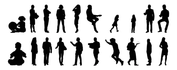 Vector Silhouetten Overzicht Silhouetten Van Mensen Contourtekening Personensilhouet Icoon Set — Stockvector