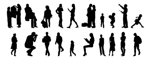 Vector Silhouettes Outline Silhouettes People Contour Drawing People Silhouette Icon — Stock Vector